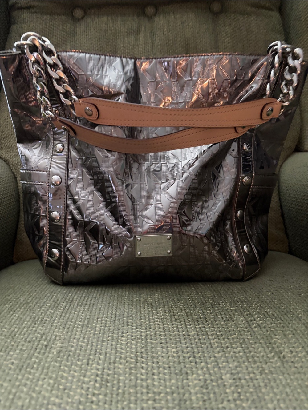 Michael Kors Delaney Signature Mirror Metallic Tote